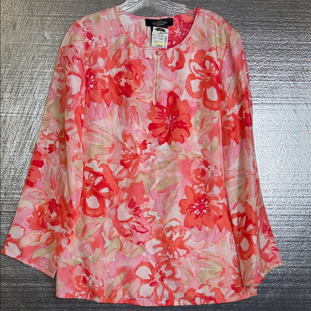Peck & Peck Silk Pink Coral Floral Blouse
